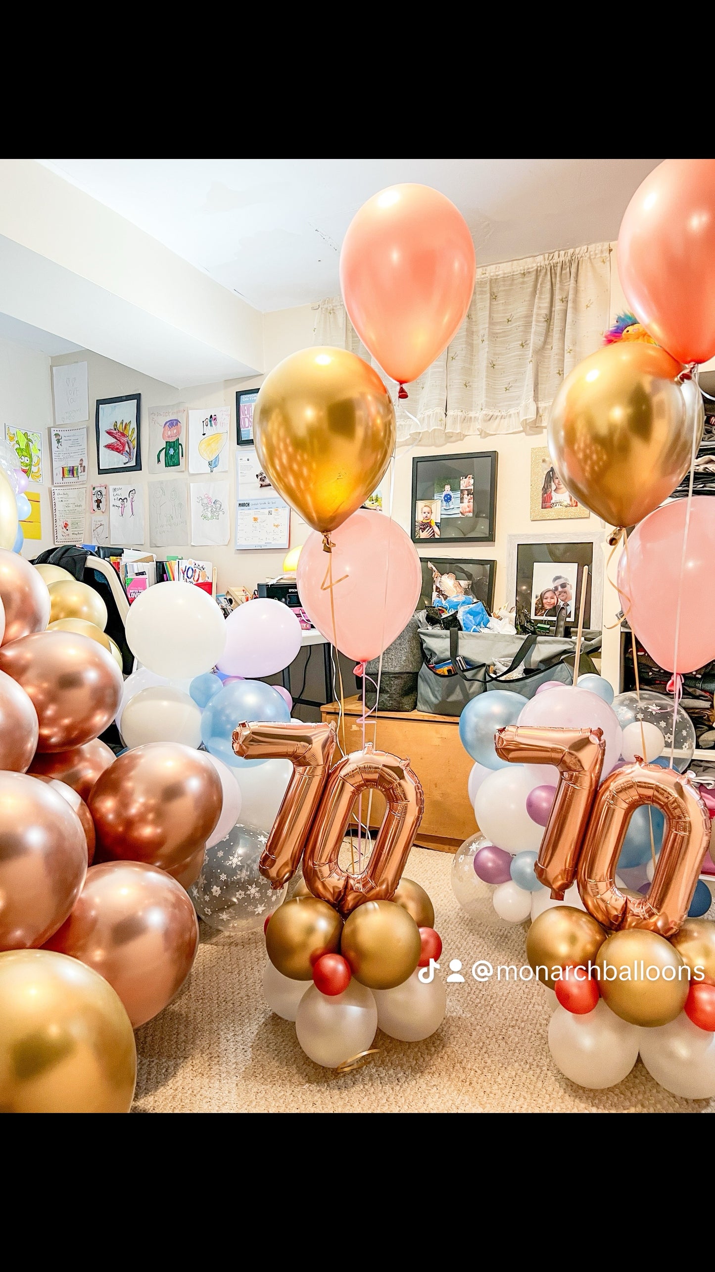 Table top aged balloon bouquet with 3 helium balloons.