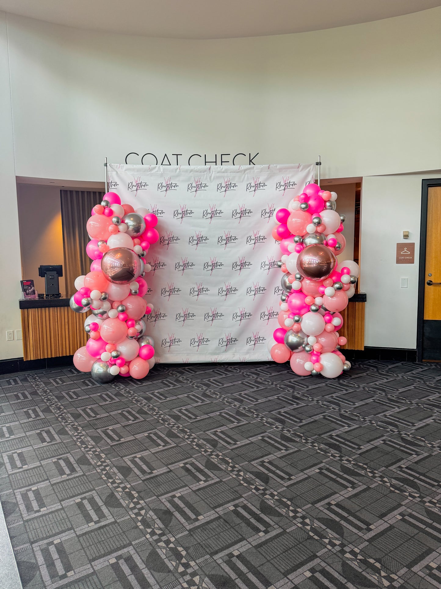 2 sets of 7 feet tall fuller balloon stand along garlands