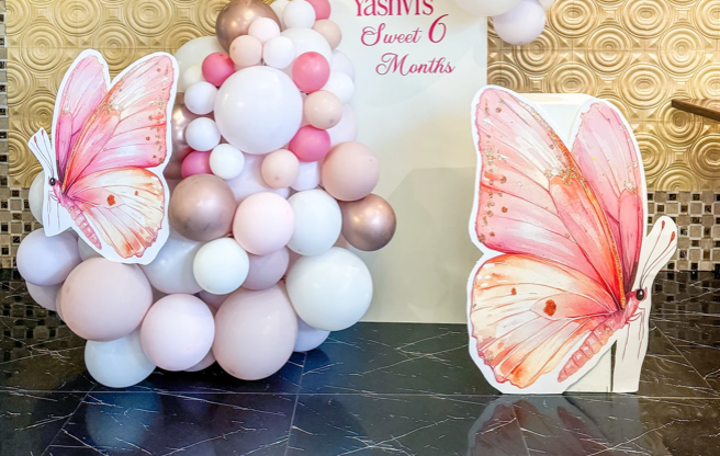 Double solid backdrop with cake stand and cutout