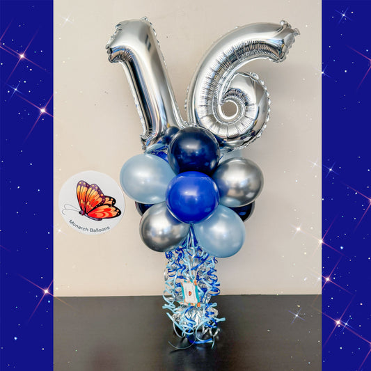 Two foil number table top balloon bouquet