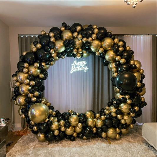 7.5 Foot Tall Balloon Filled Arch with light up Happy Birthday Sign