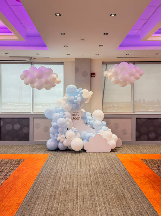 6 foot tall moon balloon display with clouds