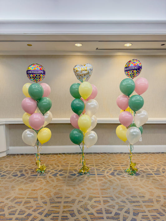 3 sets of helium filled latex paired with one foil on each.