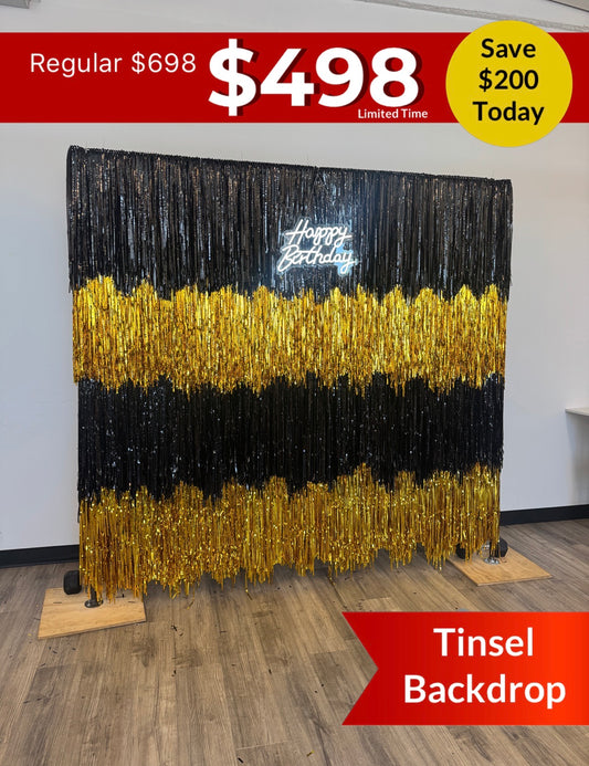 8x7 Gold & Black Tinsel Backdrop