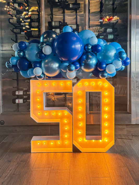 Two light up numbers + 4 foot long balloon garland