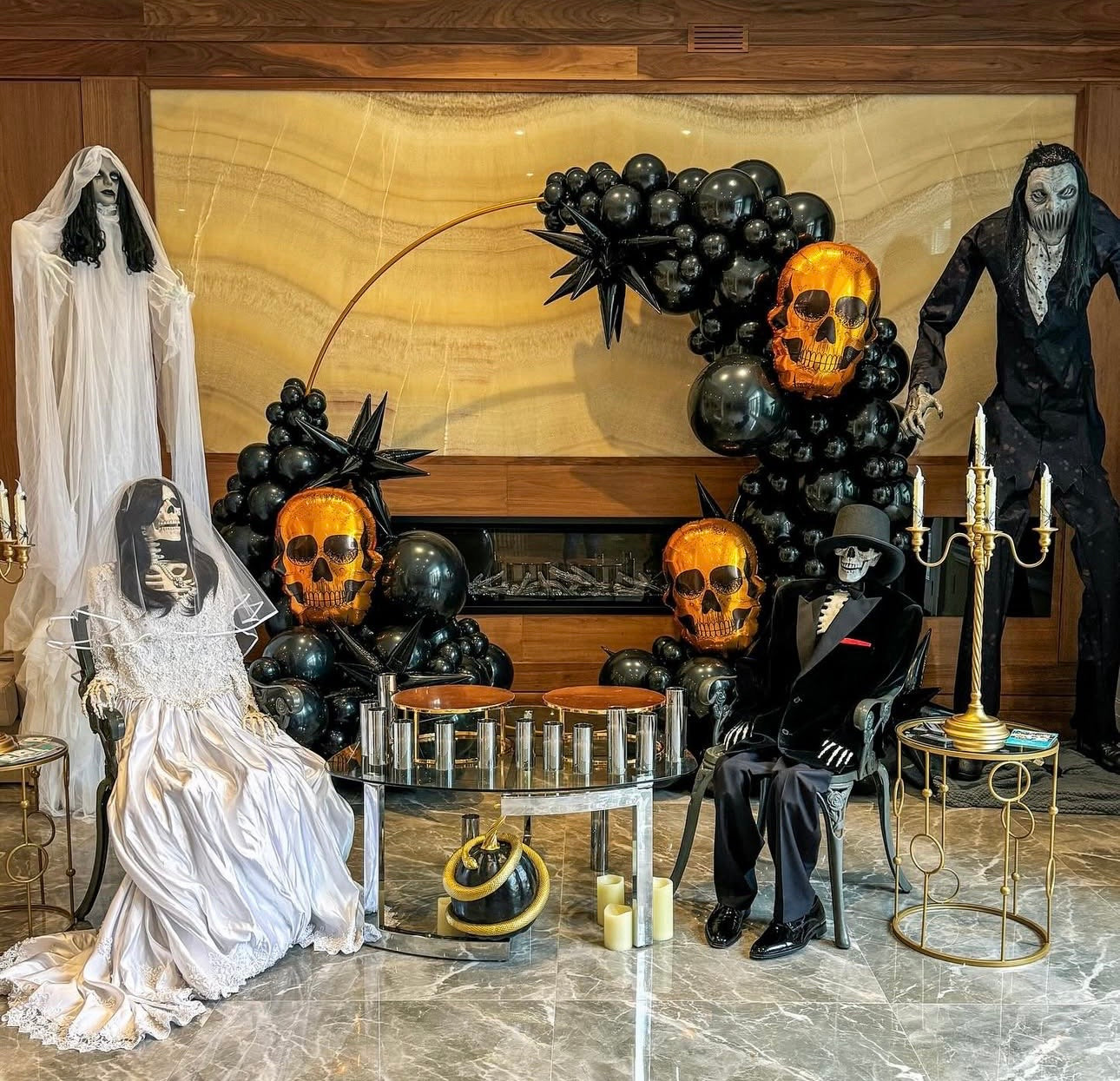 Halloween themed 7.5 foot balloon arch with foils