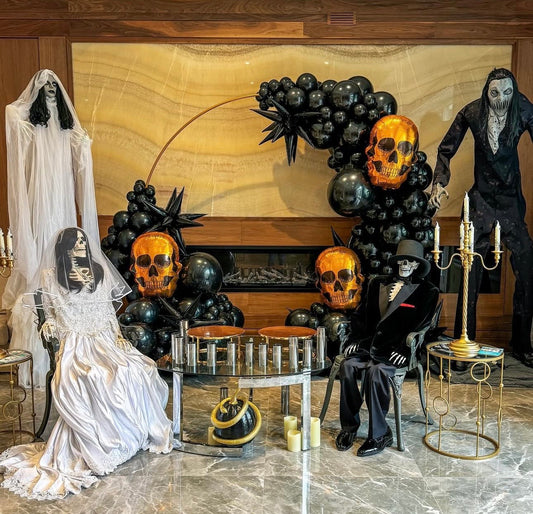 Halloween themed 7.5 foot balloon arch with foils