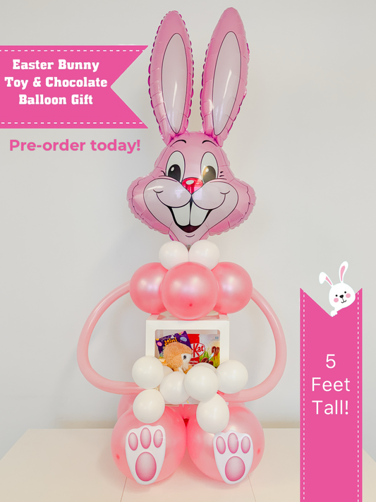 5 foot tall Easter bunny balloon gift with plush toy & chocolates