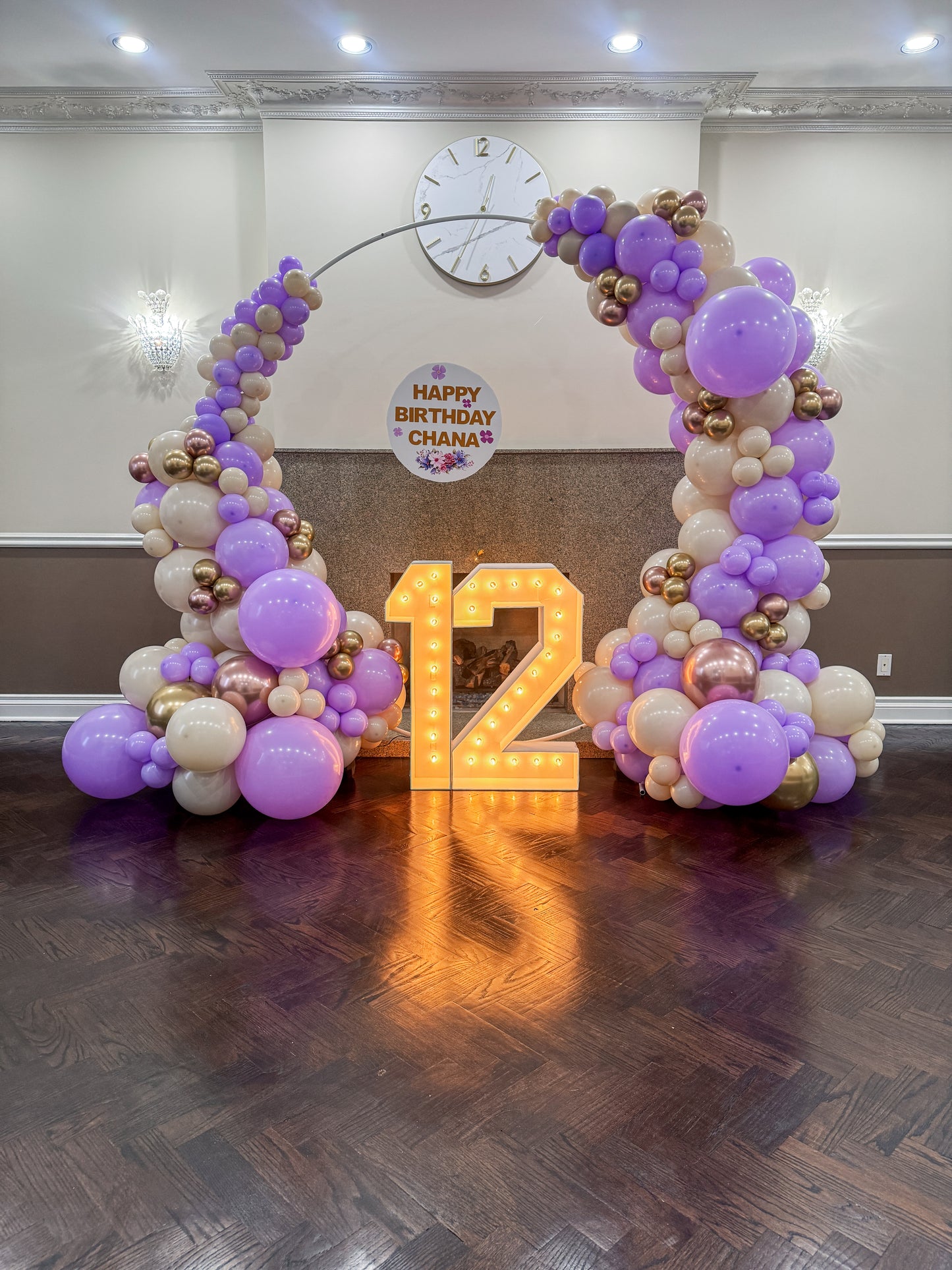 7.5 foot balloon arch option B with light up numbers & Sign