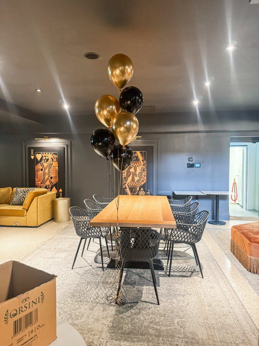 6 helium balloons on ribbon