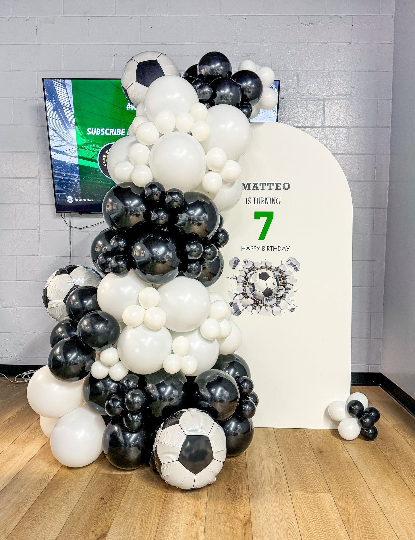 Large solid balloon backdrop soccer themed