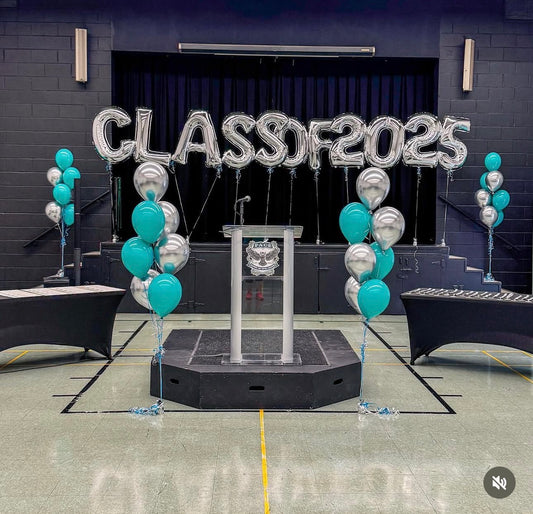 Class of 2026 large helium letters/number + 4 sets of 8 helium latex bouquets