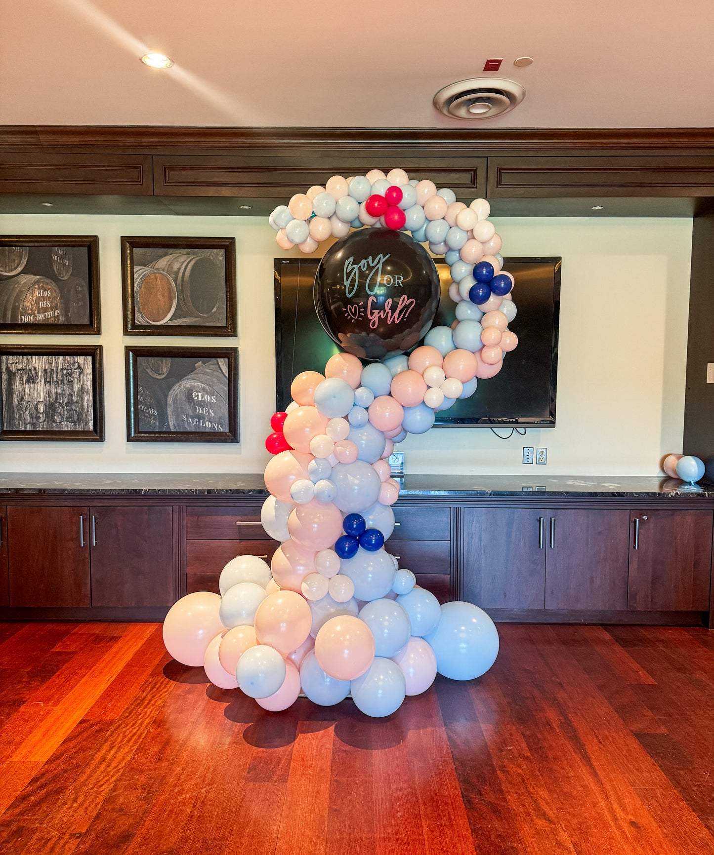 Gender reveal question mark arch