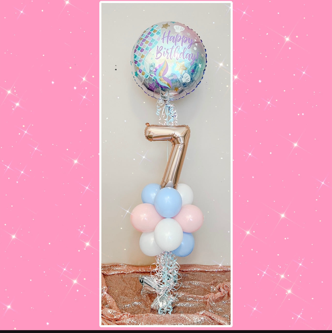 Aged balloon bouquet with happy birthday foil