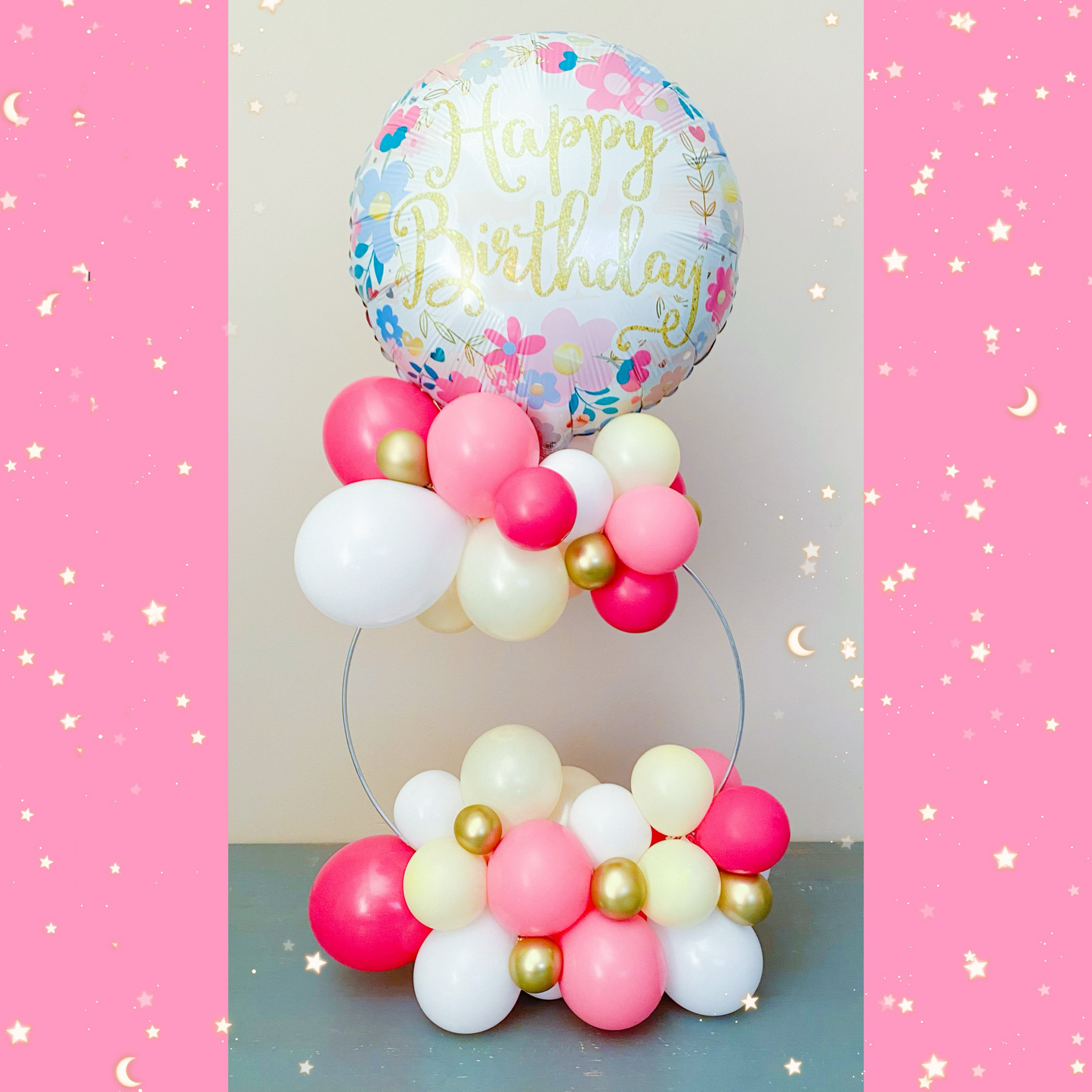 Pink & Gold circle balloon centerpiece