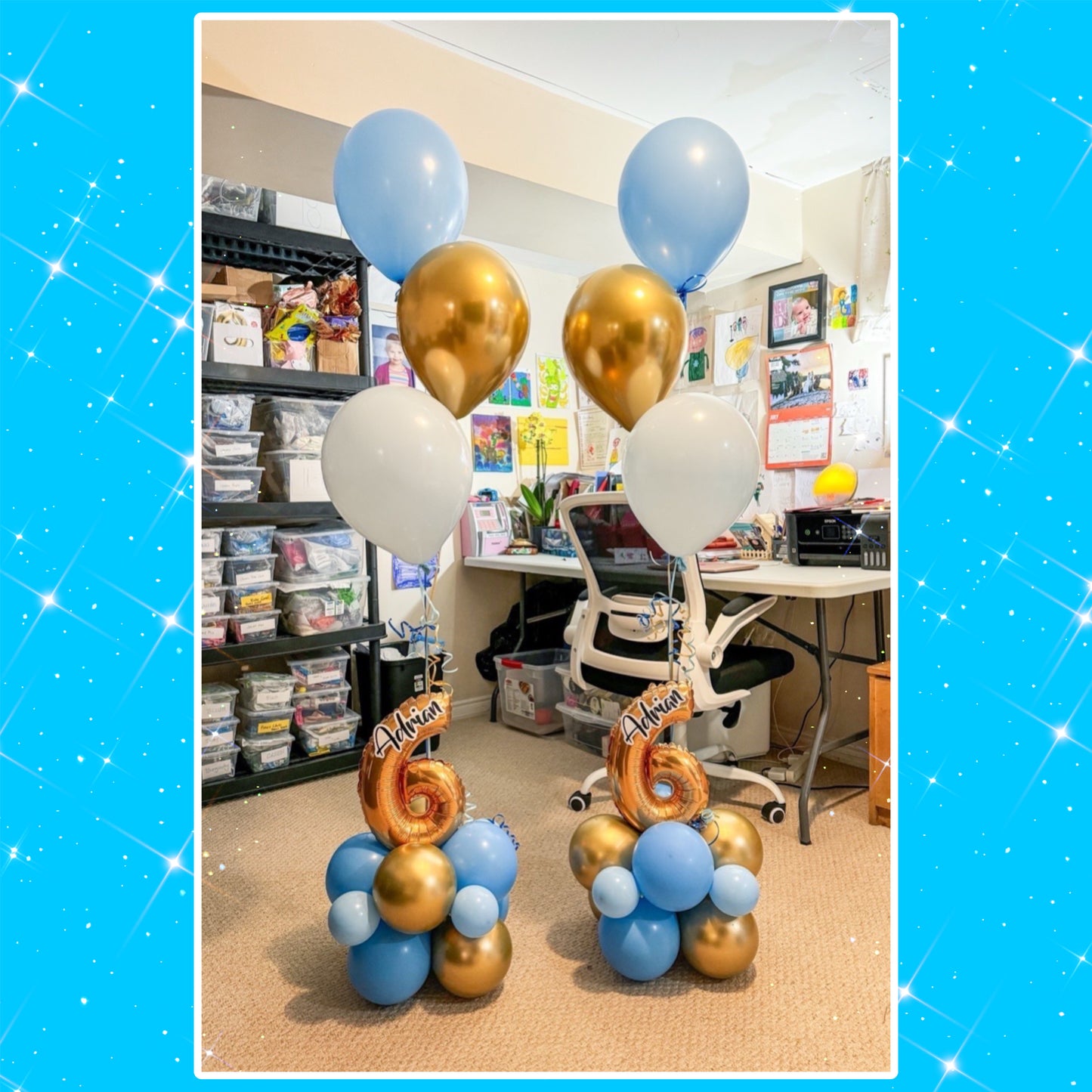 Floor aged balloon bouquet with 3 helium & personalized name