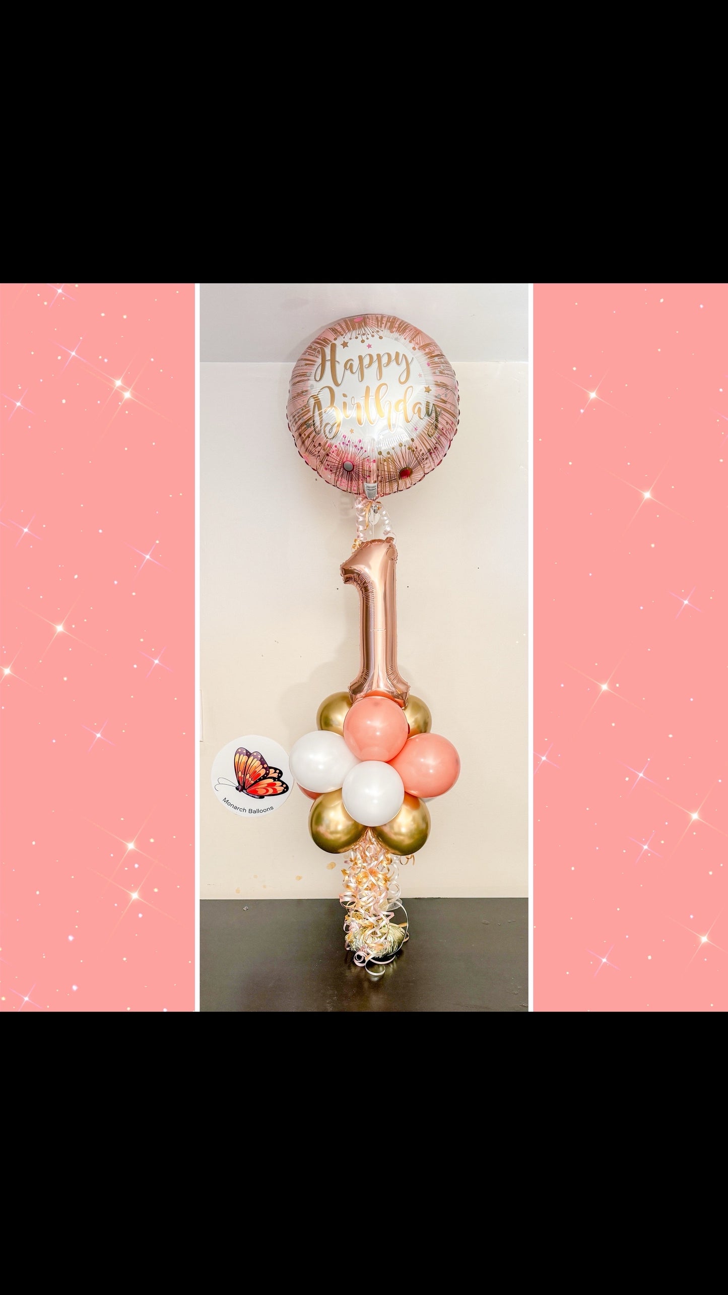 Tabletop aged balloon bouquet with one helium foil