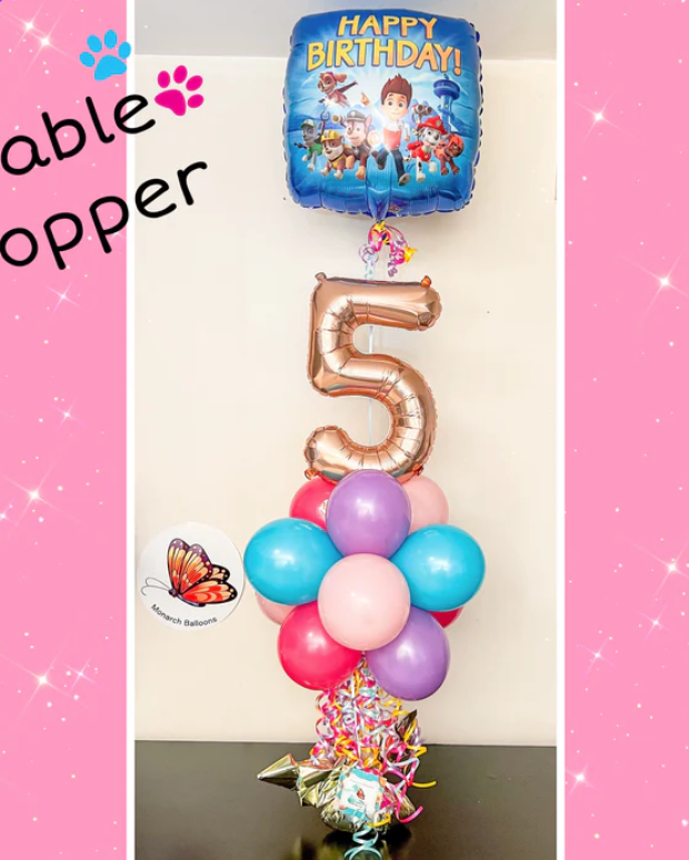 Aged balloon bouquet with happy birthday foil