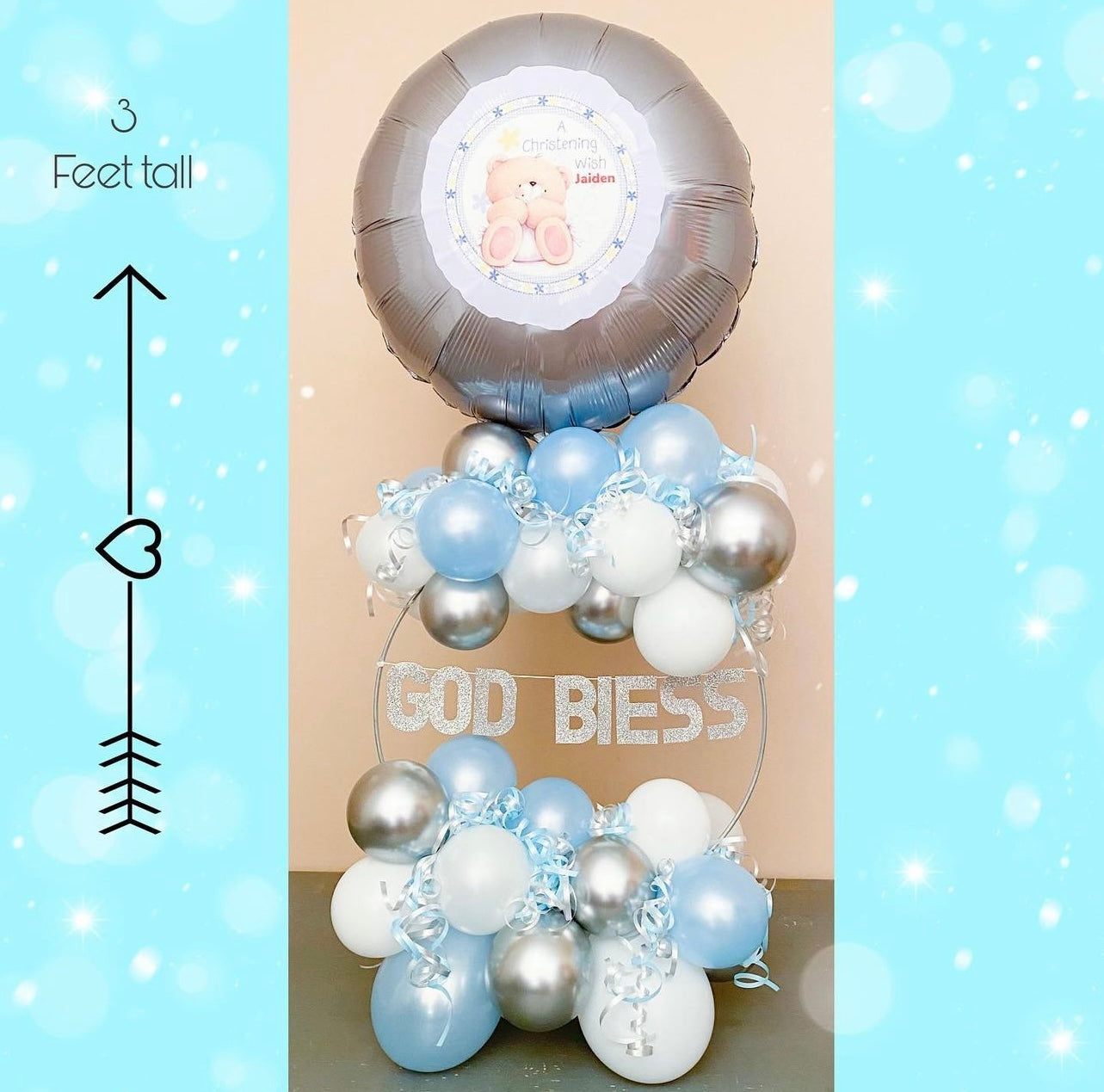 God Bless Personalized circle balloon bouquet