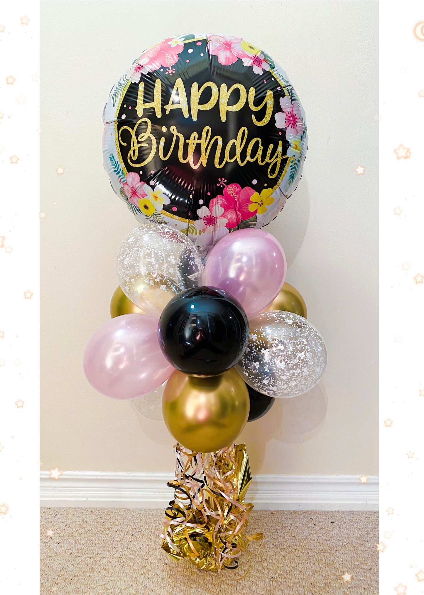 Chrome Gold Pale Pink Happy Birthday Medium Bouquet