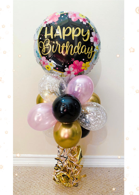 Chrome Gold Pale Pink Happy Birthday Medium Bouquet